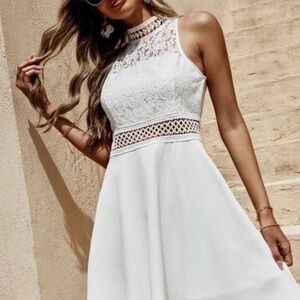 Eilly bazar Chic White Lace Sleeveless Panel Dress